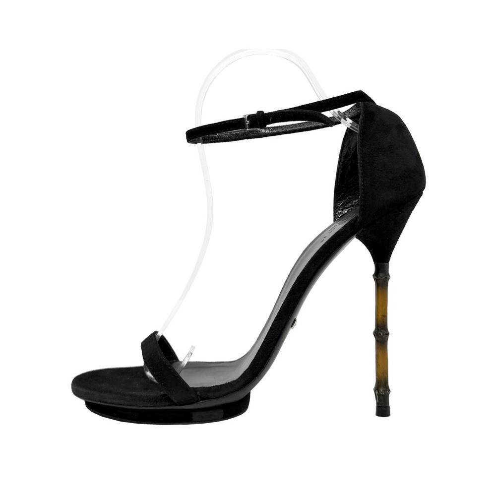 Gucci Black‎ Suede Bamboo Heel Sandals Ankle Strap Heels 39